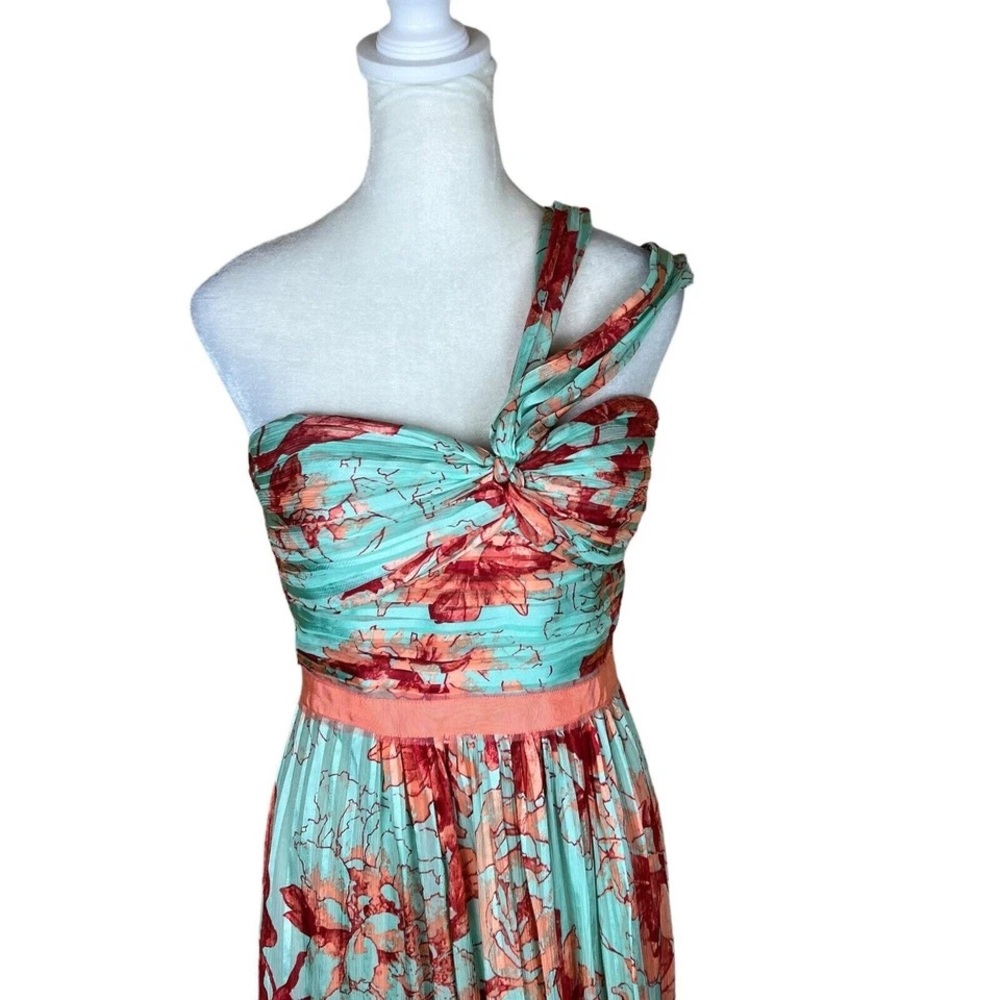 BCBGMaxAzria Asymmetrical Ruched Dress in Blue and Pink